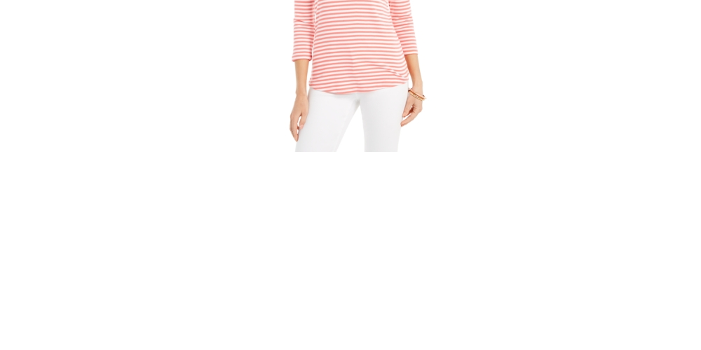 Charter Club Women's 3/4 Sleeve Striped Top Red Size Large