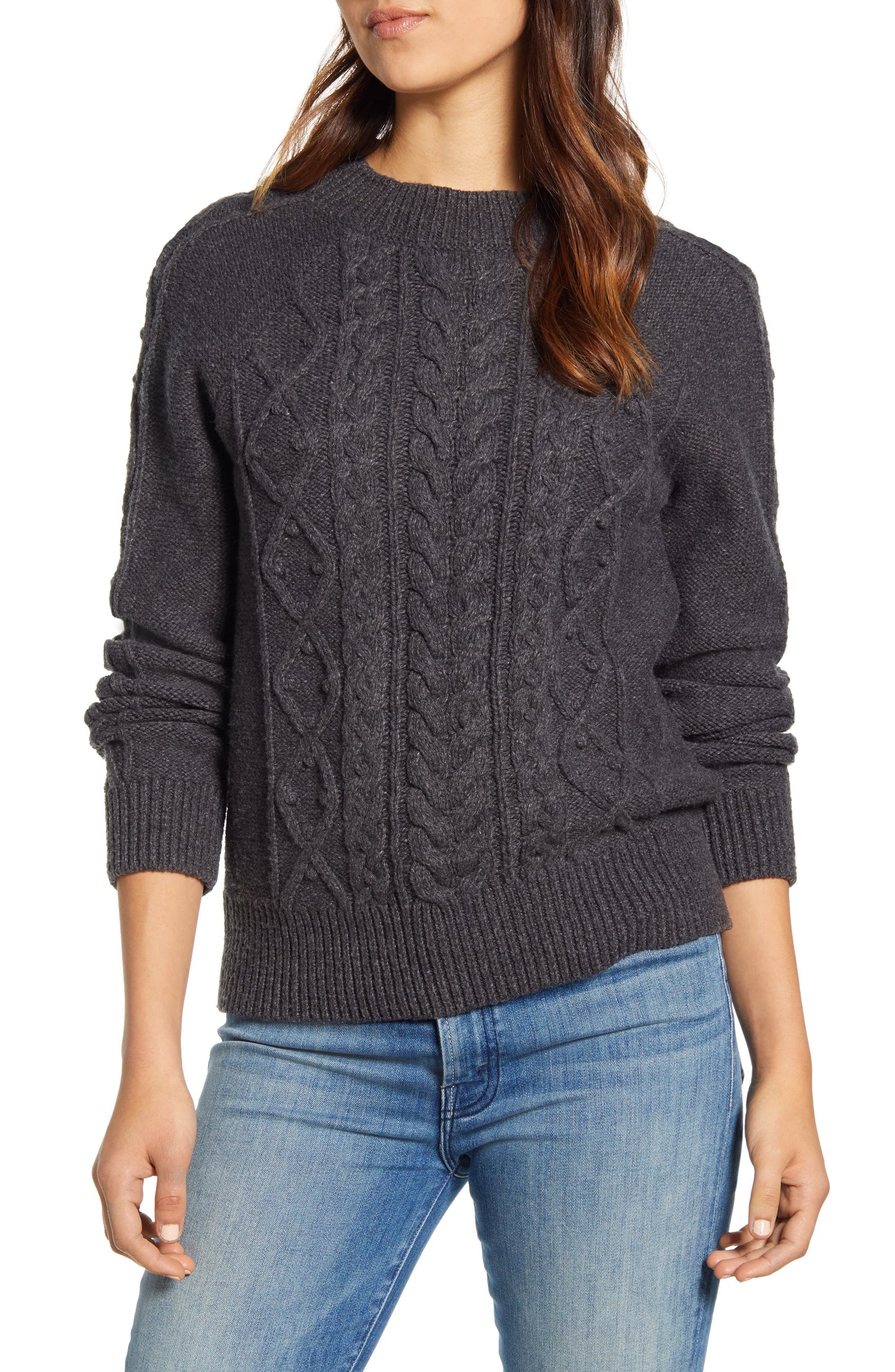 Lucky Brand Women's Crew Neck Cable Knit Sweater Black Size Small