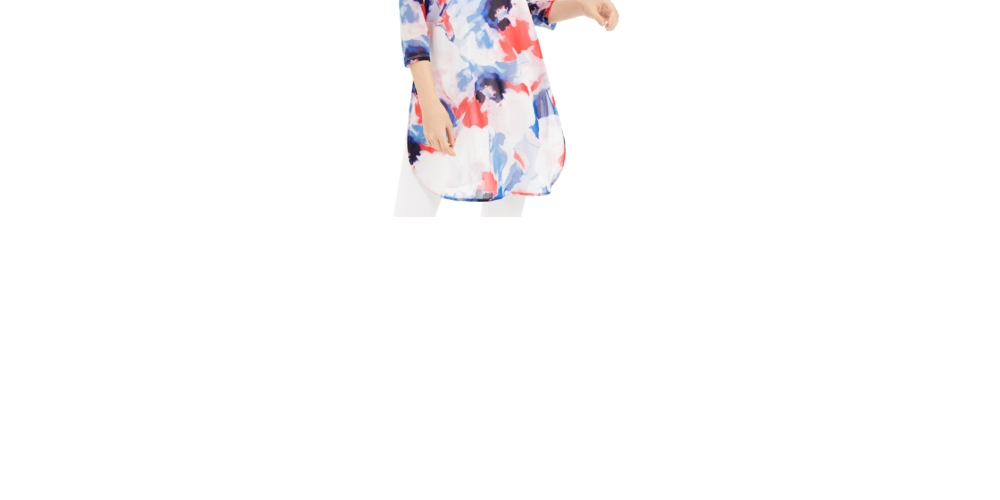 Alfani Women's Blouse Super Tunic Blooms Blue Size Petite Medium