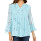 Charter Club Women's Double Ruffle Printed Pintuck Top Blue Size XX-Large