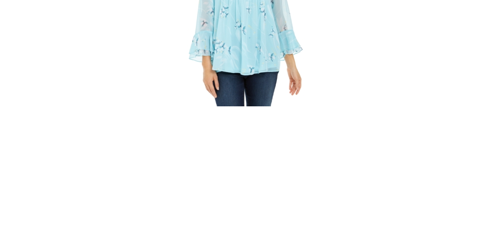 Charter Club Women's Double Ruffle Printed Pintuck Top Blue Size XX-Large