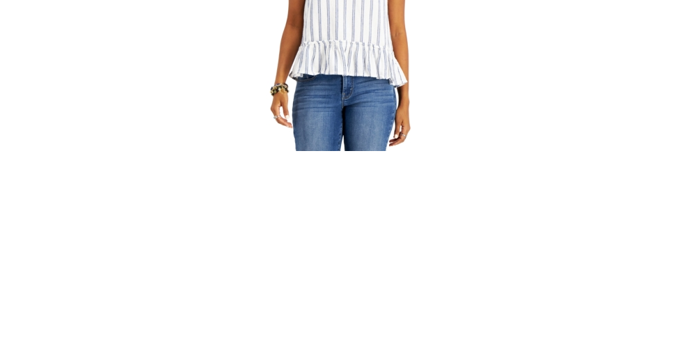 Style & Co Women's Striped Blouse Tank Top White Size Large