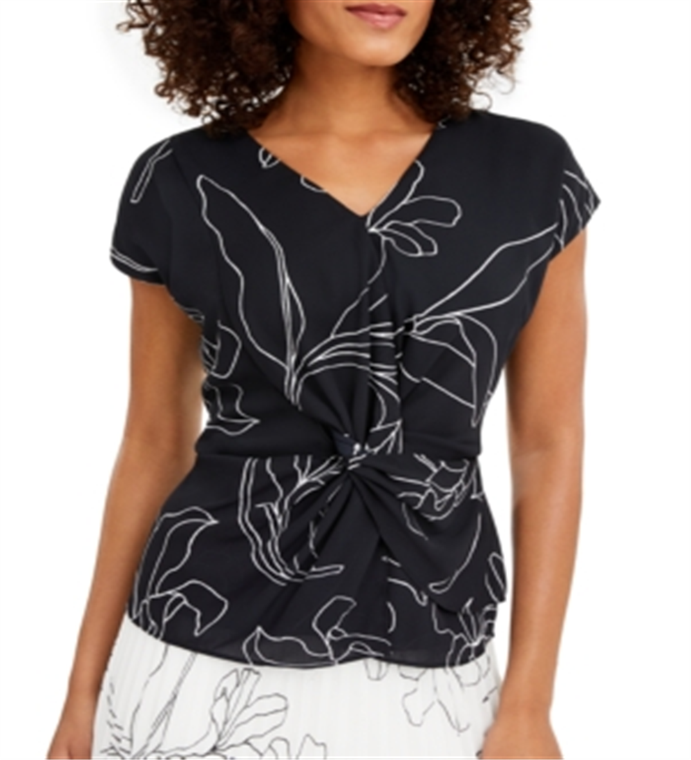 Alfani Women's Twist Front Top Blue Size M