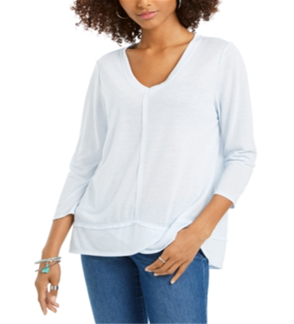Style & Co Seam-Detail High-Low Top Blue Size S