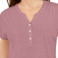 Style & Co Women's Dolman Sleeve Henley Linen Blend Top Purple Size Large