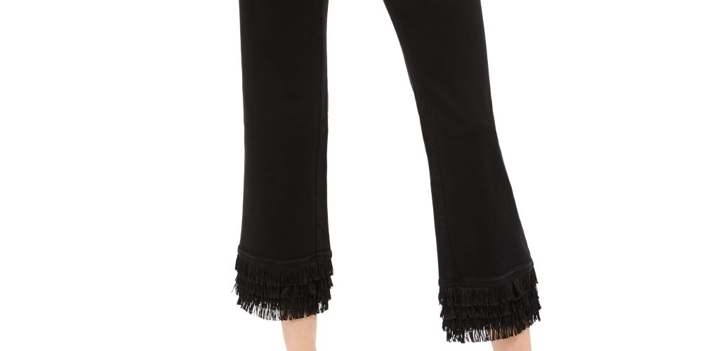 INC International Concepts Women's Fringe Hem Straight Leg Ankle Jeans Black Size 18