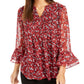 Charter Club Women's Floral Pintuck Top Red Size X-Small