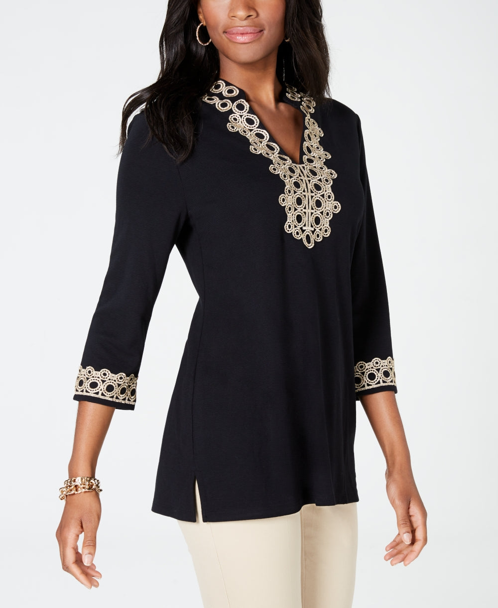 Charter Club Women's 3/4 Sleeve Textured Tunic White Size Petite L