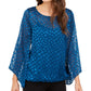 Alfani Women's Snakeskin Print Bubble Blouse  Blue Size -Petite L