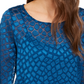 Alfani Women's Snakeskin Print Bubble Blouse  Blue Size -Petite L