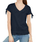 Style & Co Women's Tie Sleeve Ruffled Top Blue Size Small