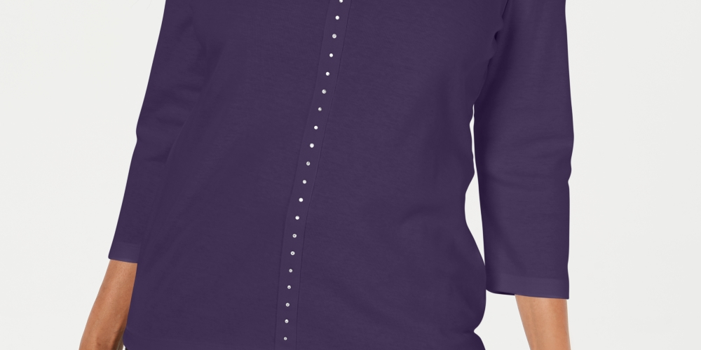 Karen Scott Women's V Neck Studded Top Purple Size XL