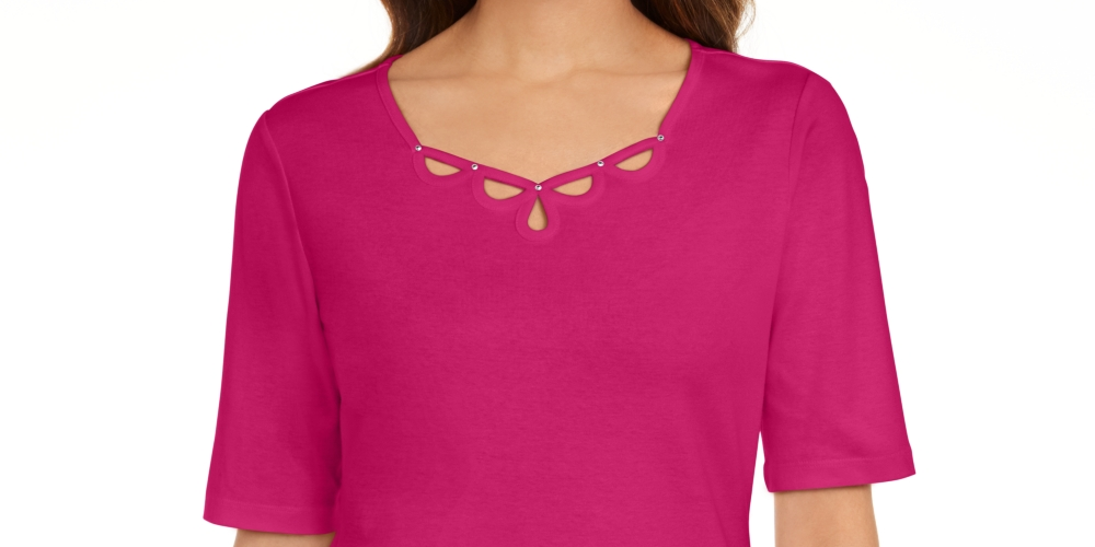 Karen Scott Women's Cotton Keyhole Top Pink Size X-Small