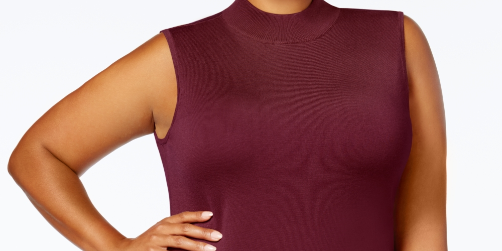 JM Collection Women's Plus Mock Neck Sleeveless Sweater Red Size 1X