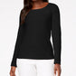 Karen Scott Women's Dot Lace Trim Dolman Blouse Black Size Small