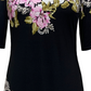 JM Collection Women's Kate Bouquet Floral Print Ruched Sleeve Dress Black Size Small