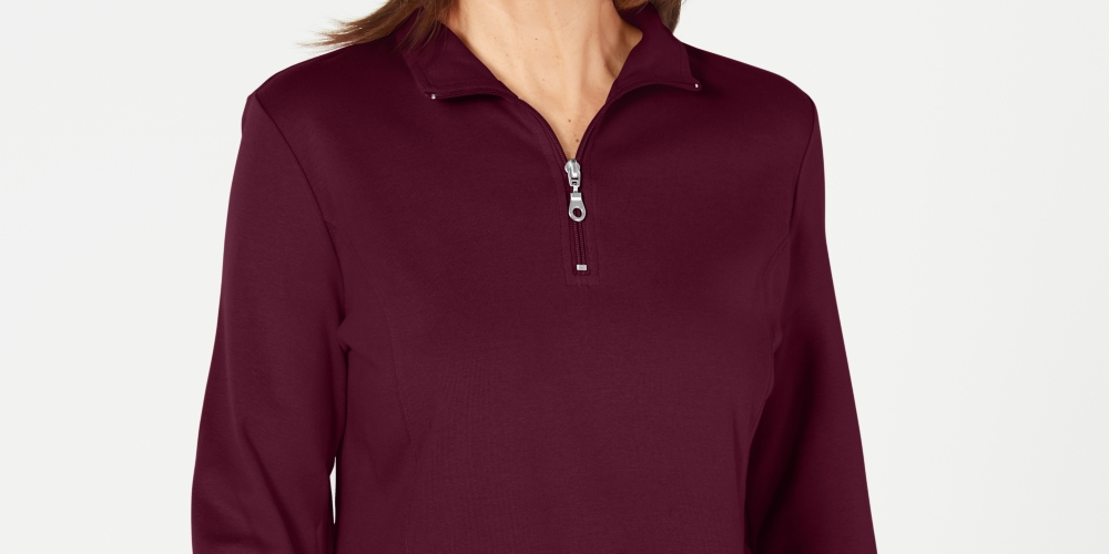Karen Scott Women's Cotton Half Zip Mock Neck Top Red Size Medium