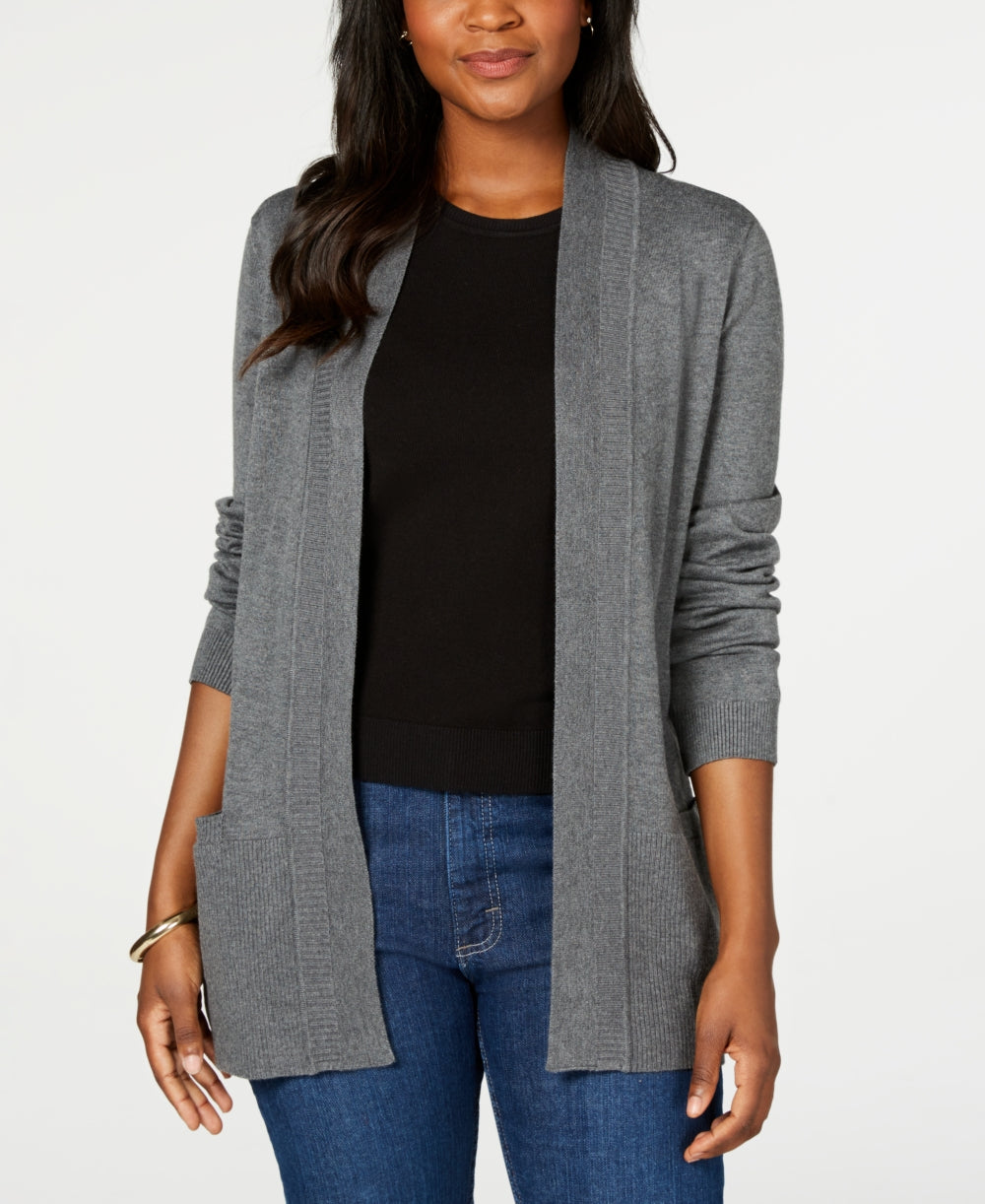 Karen Scott Women's Cotton Open Front Cardigan Charcoal Size Medium