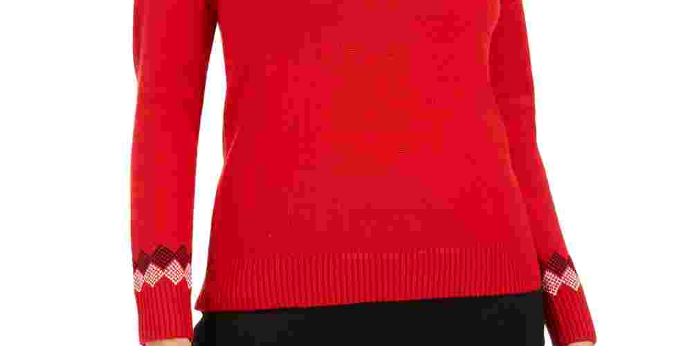 Charter Club Women's Colorblocked Fair Isle Sweater Red Size Petite Medium