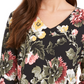 Charter Club Women's Garden Printed V Neck Top Black Size Large
