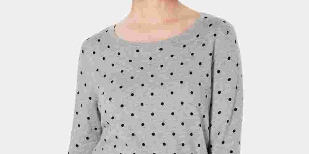 Karen Scott Women's Polka Dot 3/4 Sleeve Jewel Neck Top Gray Size X-Small