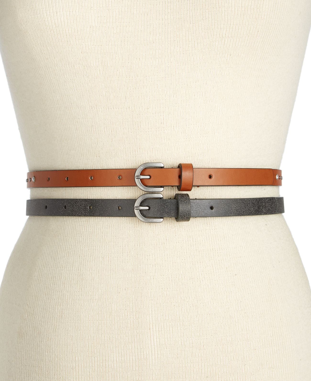 Style & Co Women’s Rhinestone & Stud 2 for 1 Skinny Belts Black Size L