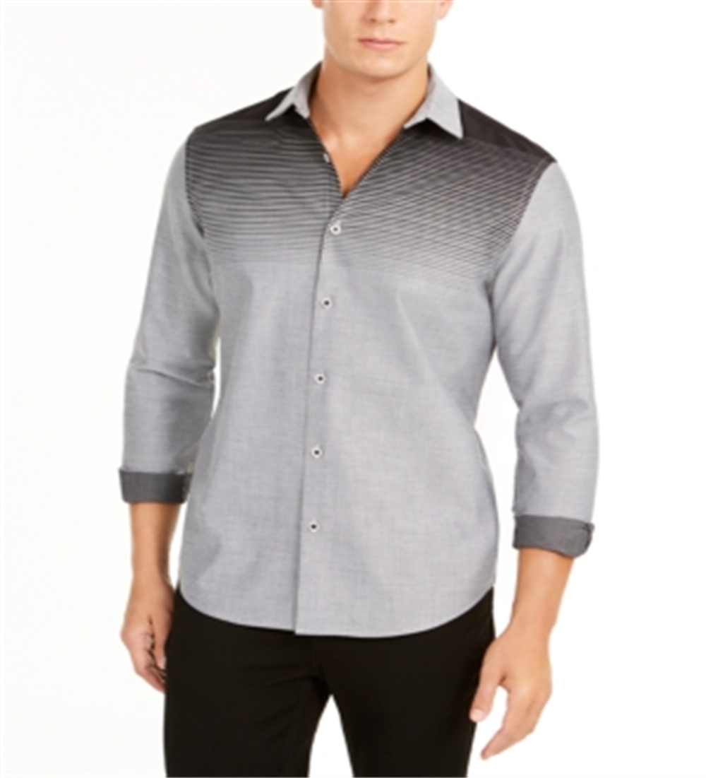 Alfani Men's Classic Fit Gradient-Stripe Shirt Black Size Large
