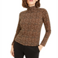Bar III Women's Animal Print Turtleneck Truffle Top Brown Size X-Large
