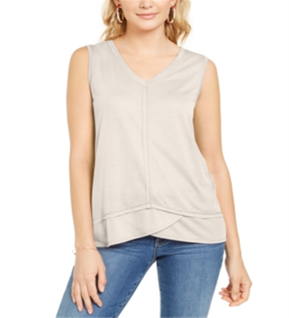 Style & Co Women's High Low Hem V Neck Tank Top Tan Size Medium