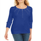 Karen Scott Women's Cotton Grommet Embellished Top Blue Size X-Small