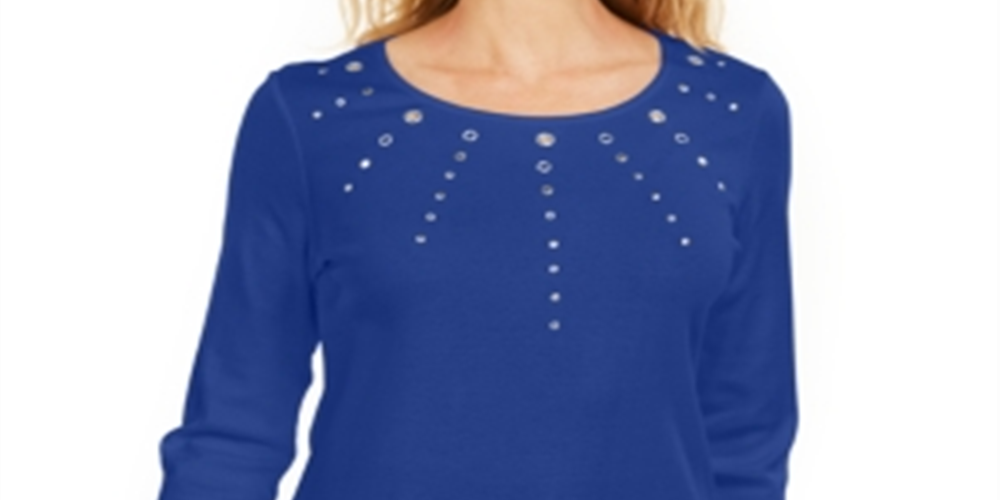Karen Scott Women's Cotton Grommet Embellished Top Blue Size X-Small