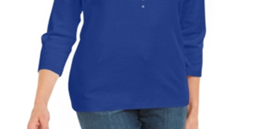 Karen Scott Women's Cotton Grommet Embellished Top Blue Size X-Small