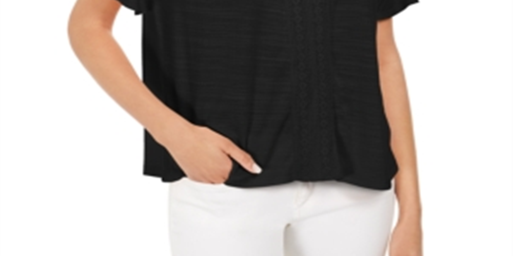 Style & Co Women's Crochet Top Black Size Small