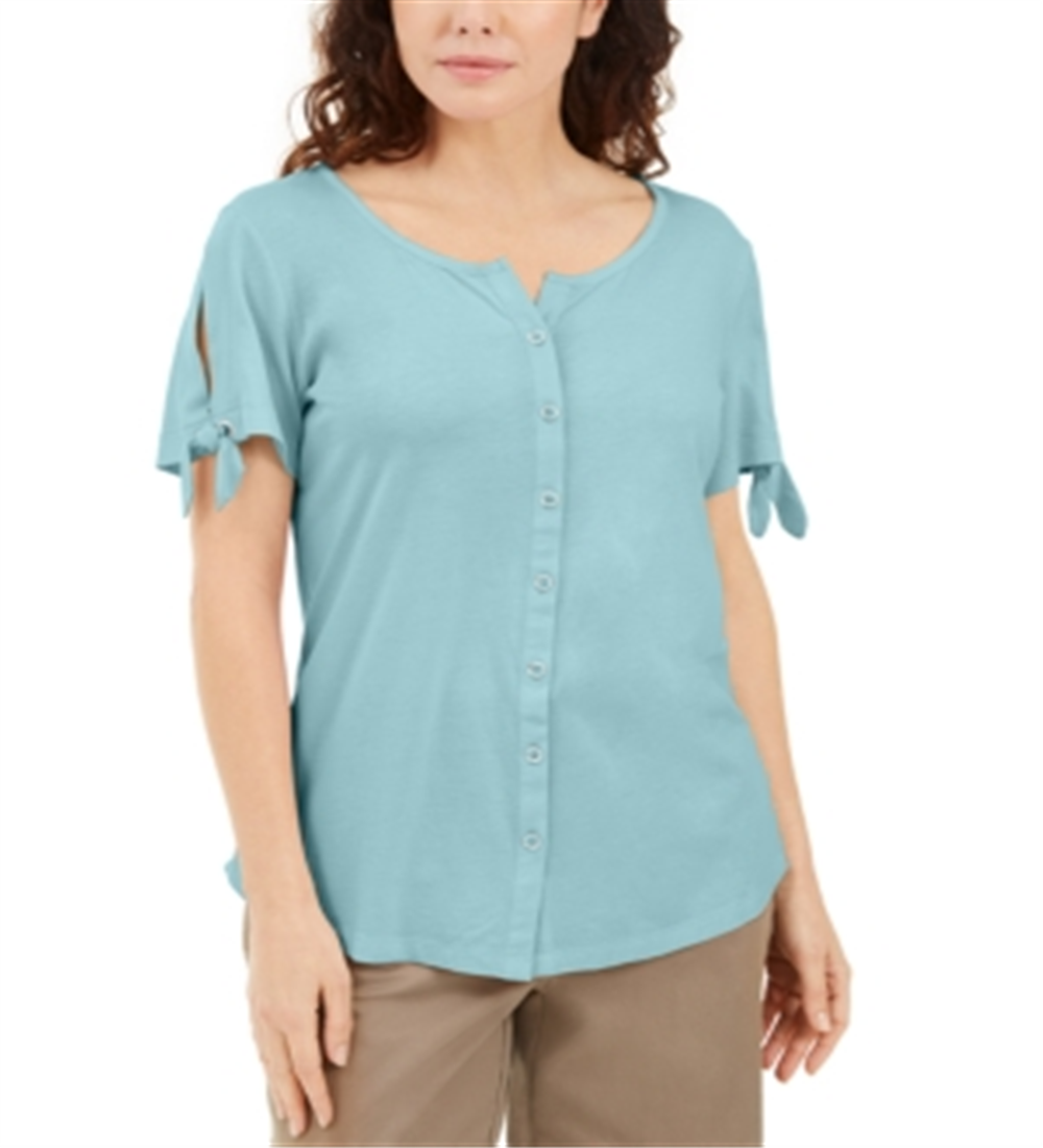 Karen Scott Women's Button Front Top Blue Size X-Small