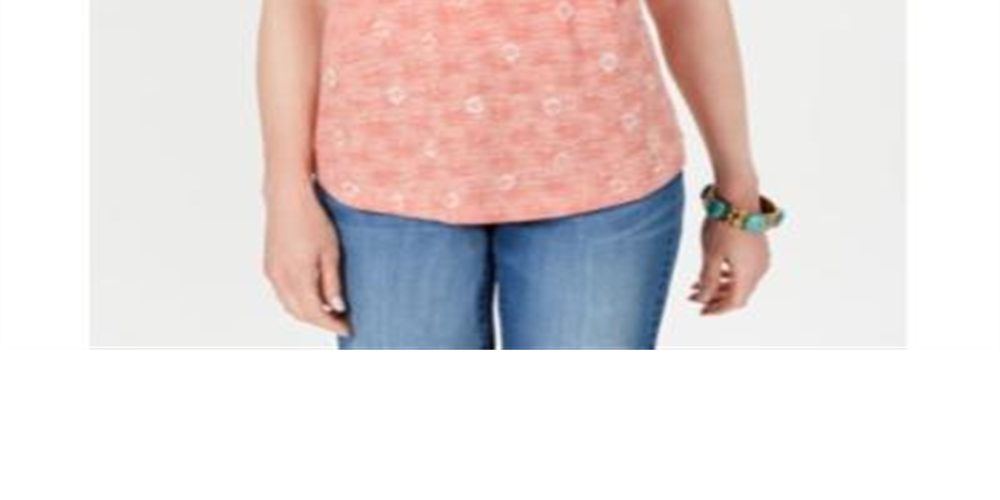 Style & Co Women's Cotton Printed Scoop Neck Top Peach Size Small