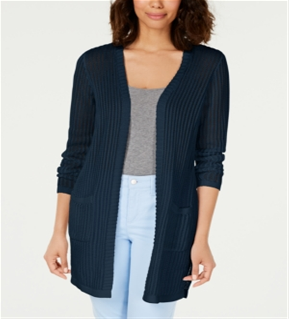 Charter Club Women's Vertical Stitch Completer Sweater Blue Size X-Large
