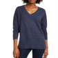 Maison Jules Women's Cotton V Neck Tunic Sweater Blue Size Large