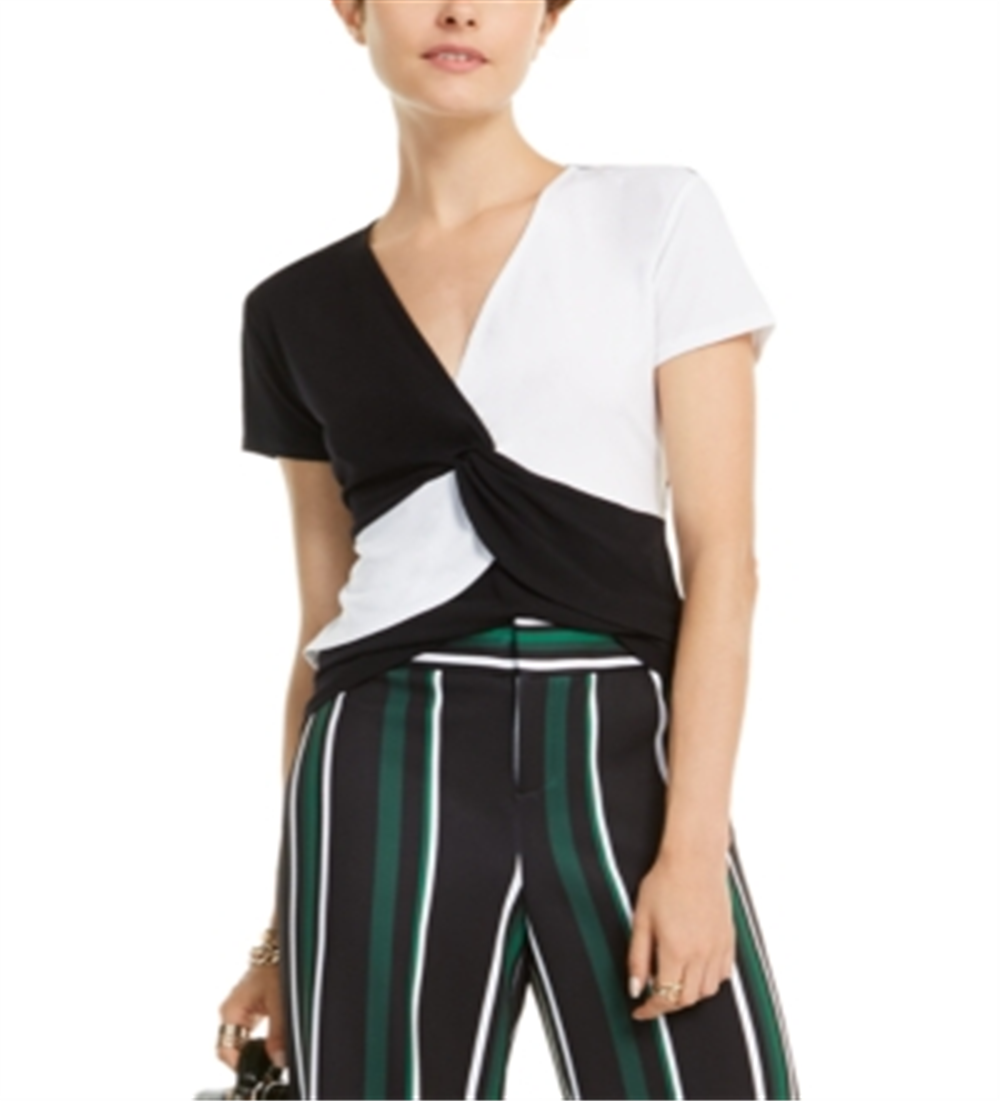 INC International Concepts Women's Colorblocked Twist Front Top Black Size Petite Medium
