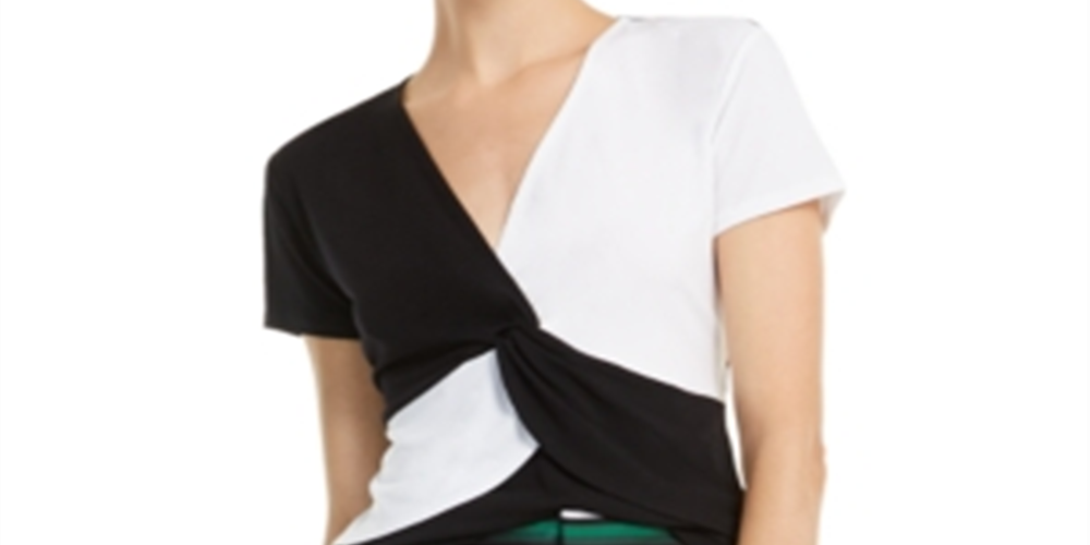INC International Concepts Women's Colorblocked Twist Front Top Black Size Petite Medium