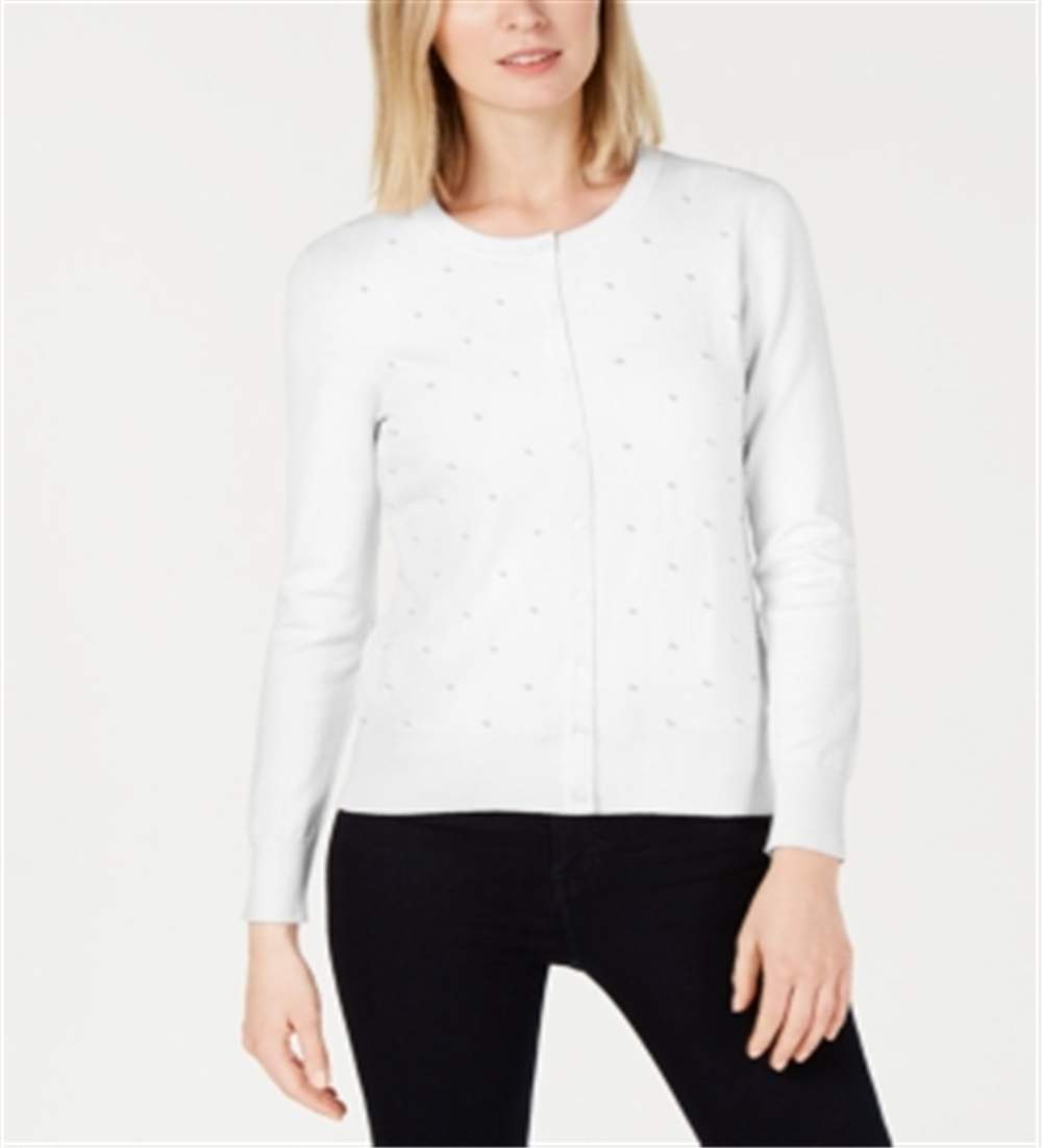 Charter Club Women's Pearl Embellished Button Down Cardigan White Size Large