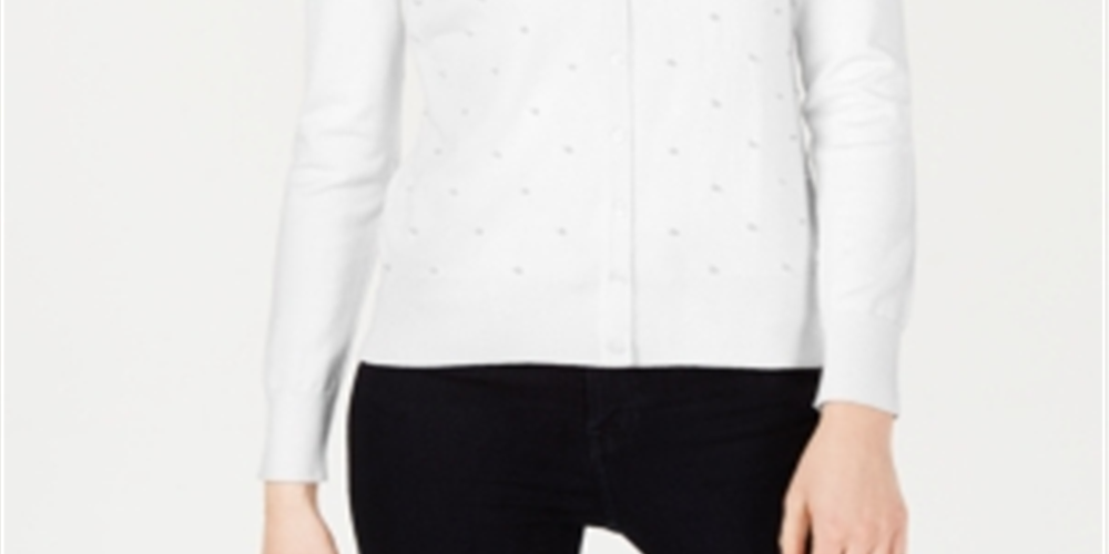 Charter Club Women's Pearl Embellished Button Down Cardigan White Size Large