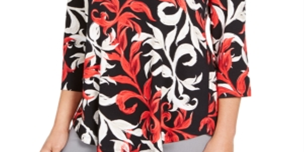 JM Collection Women's Printed Scoop Neck Top Red Size X-Small