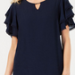 JM Collection Women's Keyhole Gauze Top Blue Size M