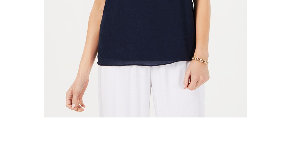 JM Collection Women's Keyhole Gauze Top Blue Size M