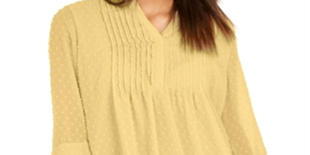 Charter Club Women's Double Ruffle Textured Pintuck Top Yellow Size Petite XL
