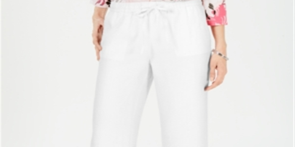 Charter Club Women's Linen Drawstring Pants White Size Petite L