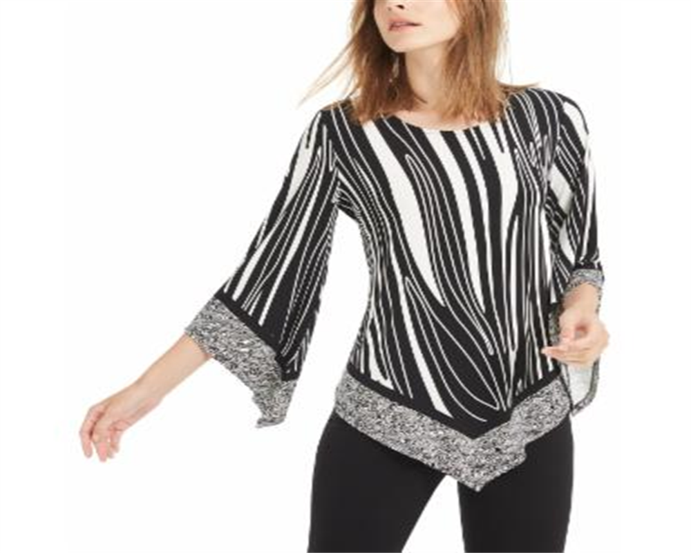 Alfani Women's Printed Pointed Hem Top Black Size Petite L