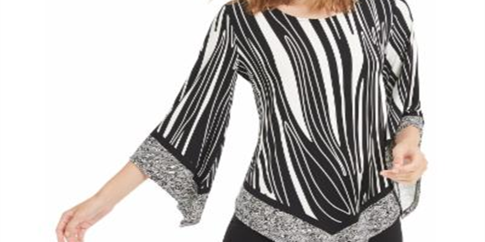 Alfani Women's Printed Pointed Hem Top Black Size Petite L