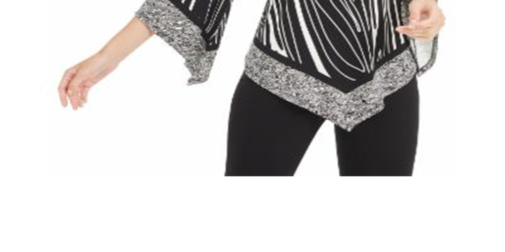 Alfani Women's Printed Pointed Hem Top Black Size Petite L