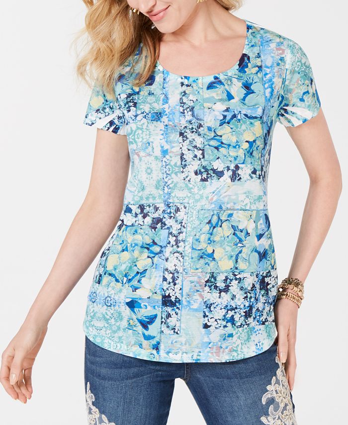 Style & Co Printed T-Shirt Green Size M